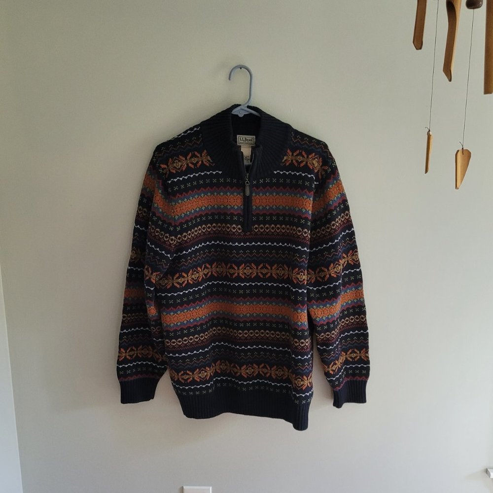 LL Bean Mens Sweater Quarter Zip Large Regular
